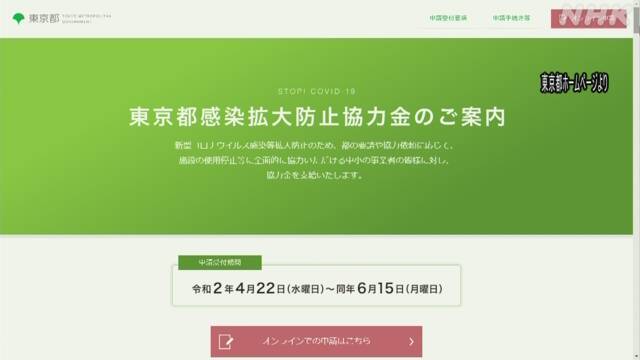 東京都 「協力金」申請の受け付け始まる 新型コロナ