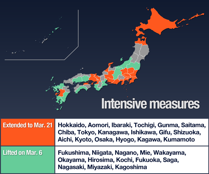 Japan map: Intensive measures