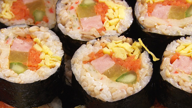 The finished kimbap look gorgeous!