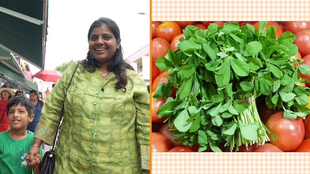 Bento maker Anuradha hopes to remind her son Aarav of his Indian heritage by making him healthy Indian bentos. She began posting her recipes online two years ago, and now has more than 60,000 followers. Today, Anuradha and Aarav use methi (fenugreek) to make their paratha.