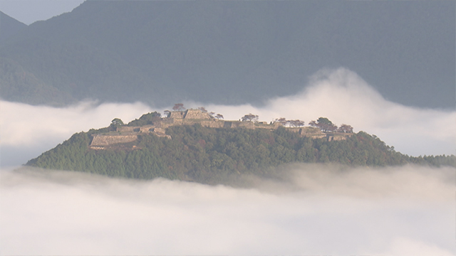 Bento Topics. Today, from the mountainous region of Tajima in northern Hyogo Prefecture. One of its major tourist attractions is the mysterious Takeda Castle. The 400-year-old ruins appear to be floating on a sea of clouds, which is why it’s nicknamed “The Castle in the Sky.”