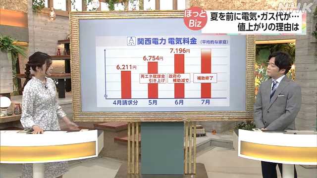 ６月分の関電の電気料金 平均家庭で４００円超値上がり