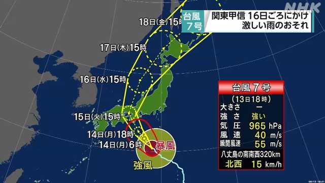 台風７号 千葉県内 太平洋側１４日から大しけに 注意を