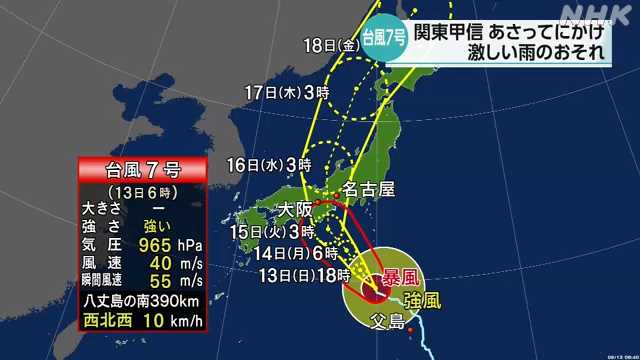 台風７号 関東甲信は１５日にかけて大雨や高波に警戒を