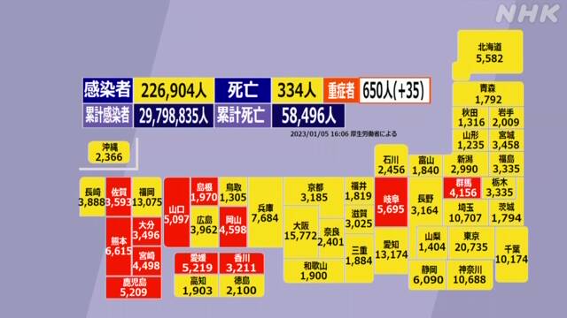 全国のコロナ感染者数の日本地図