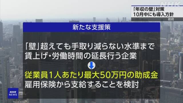 “Annual income wall” corporate support measures Government policy to introduce in October | NHK