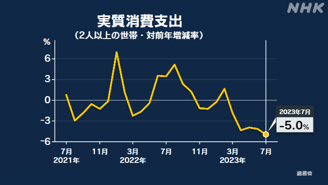 Household survey in July 5% decrease compared to the same month of the previous year 5 consecutive months decrease | NHK