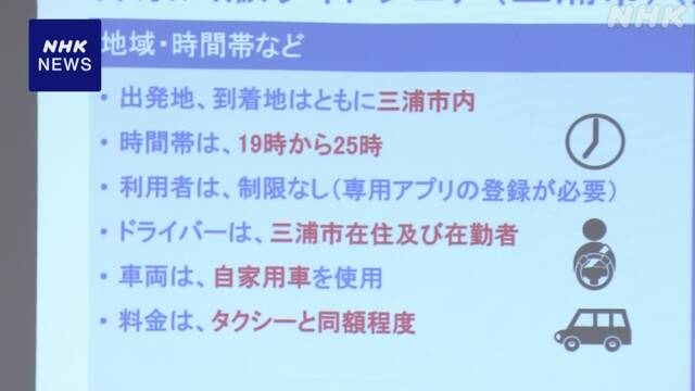 ライドシェア導入 神奈川県が三浦市で実証実験を検討