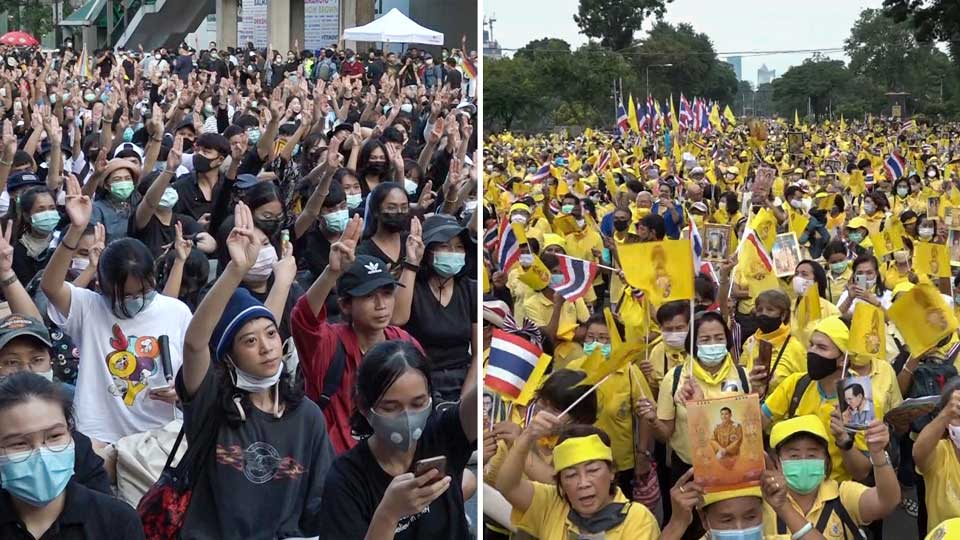 Black-shirts & yellow-shirts protesters