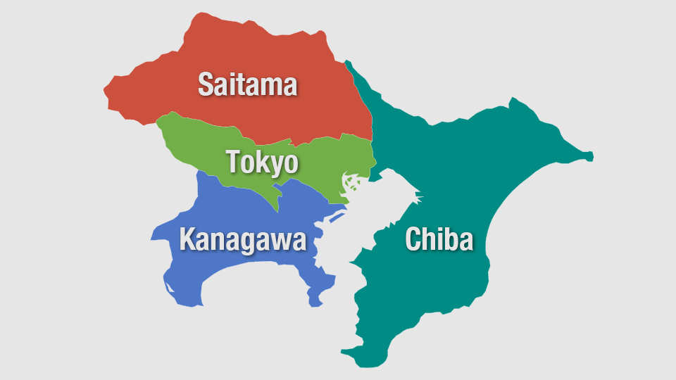 Map: Tokyo & 3 Prefectures