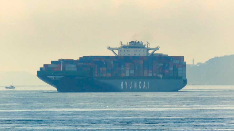 A container ship with the kasagi