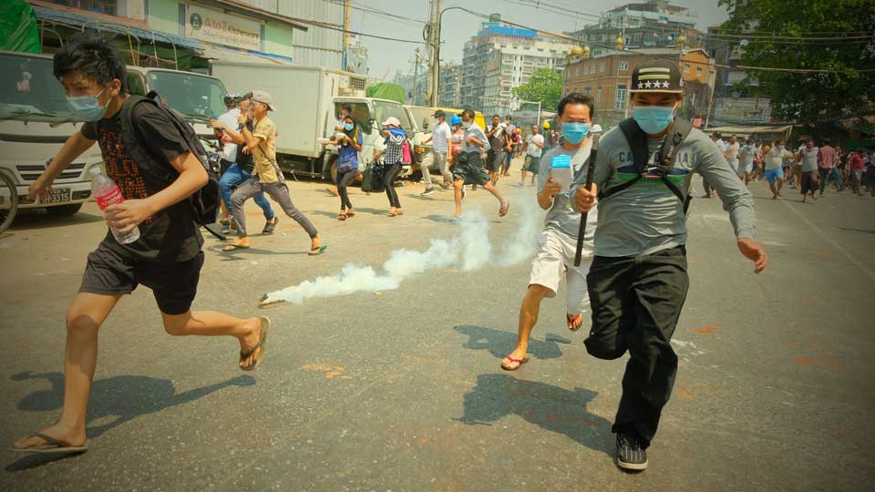 Security forces intervene in protests against the military coup in Yangon, Myanmar
