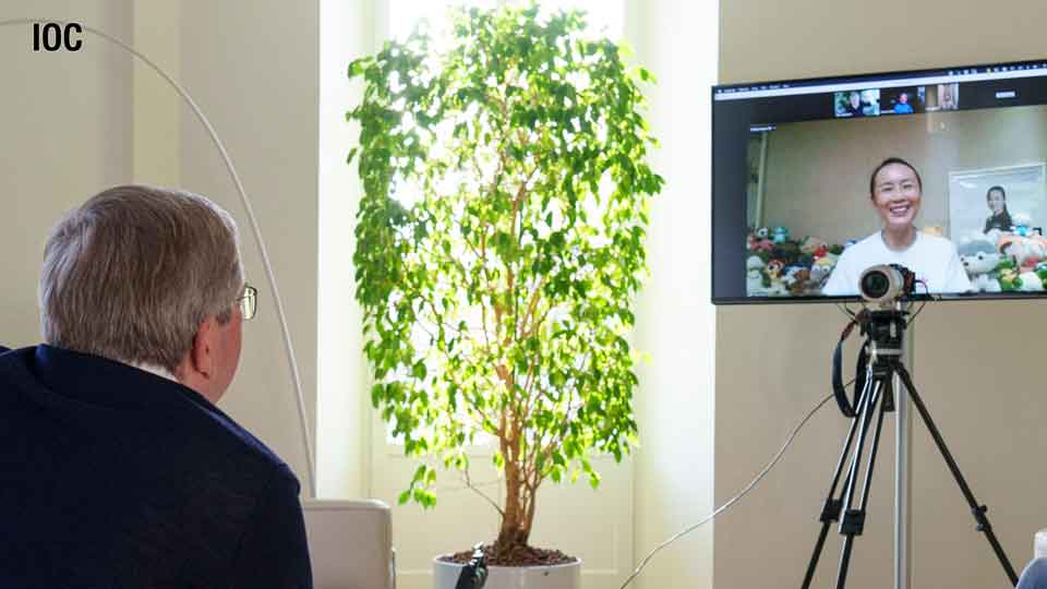  Picture of a video call with Bach on the IOC