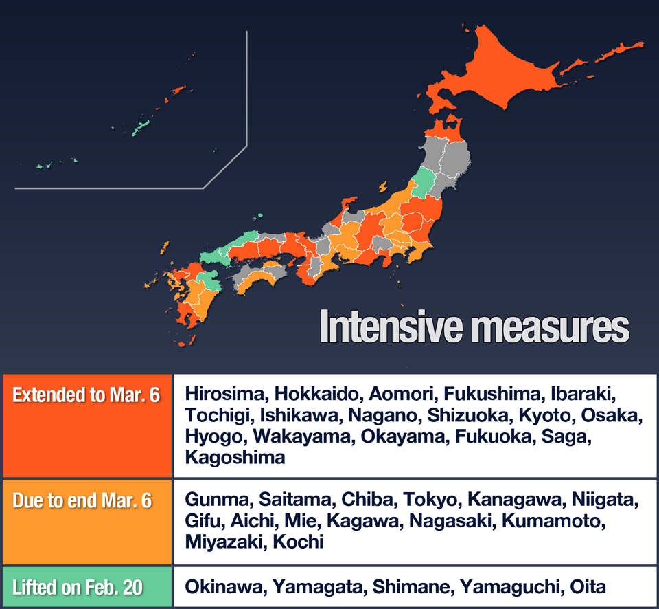 Japan map: Intensive measures