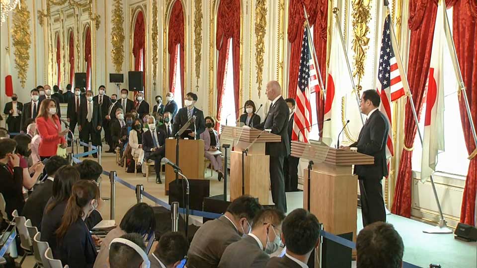 US President Joe Biden speaks during a press conference