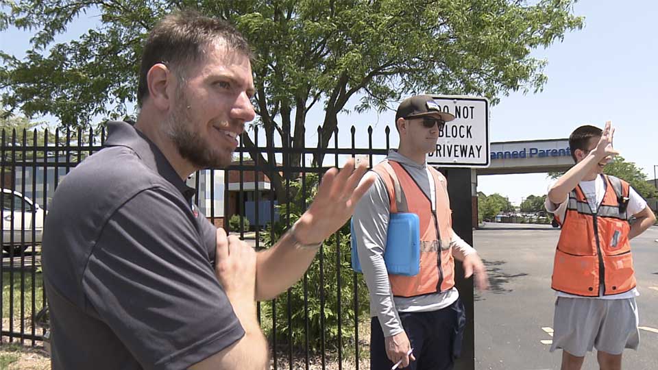 Anti- abortion activist Brian Westbrook stands in front of a clinic in Illinois.