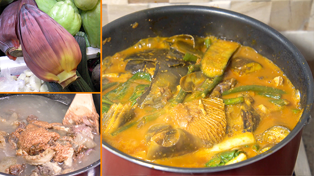 The distinctive flavor of Kare-kare comes from peanut butter. It goes well with the hearty stew of tender oxtail, vegetables, and crunchy banana blossom.