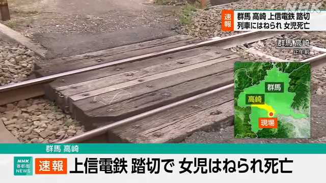 群馬 高崎の上信電鉄の踏切で女の子が列車にはねられ死亡